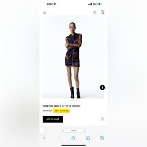 Zara printed tulle ruched dress